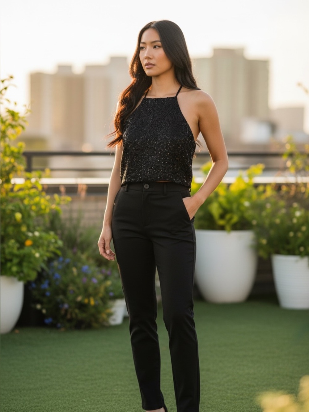 Teeze Me Black Sequin Halter Crop Top